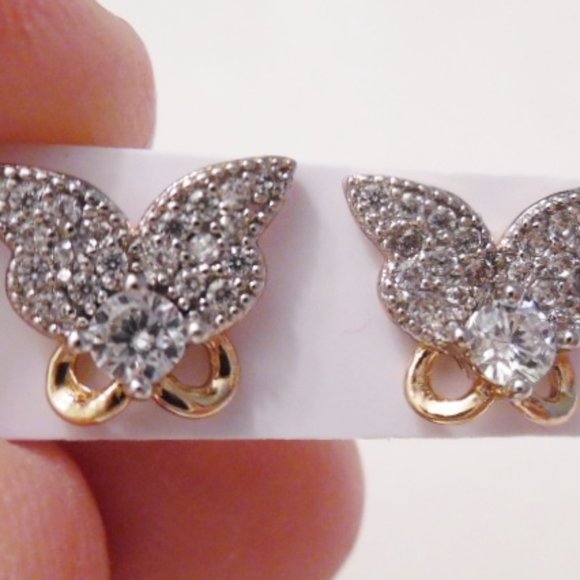 Cubic Zirconia Butterfly Wg/Yg Stud Earrings - Picture 3 of 4